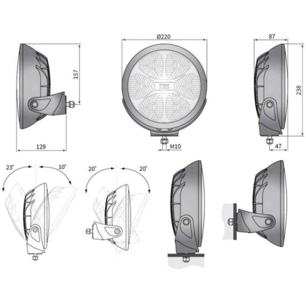 Proiector faza lunga fi220, cu LED, cu pozitie si aparatoare,  LC25, striat, Silver Edition, FERVOR 220 LUM1. 50850 Wesem, 2400lm, 27w, 12-24v, camioane, tir, offroad, 4x4