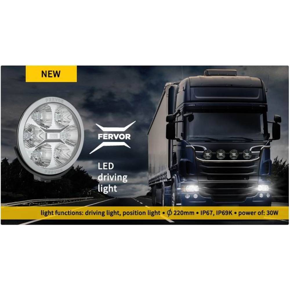 Proiector faza lunga fi220, cu LED, cu pozitie si aparatoare,  LC25, striat, Silver Edition, FERVOR 220 LUM1. 50850 Wesem, 2400lm, 27w, 12-24v, camioane, tir, offroad, 4x4