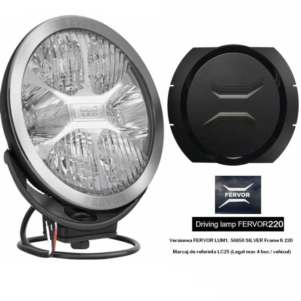 Proiector faza lunga fi220, cu LED, cu pozitie si aparatoare,  LC25, striat, Silver Edition, FERVOR 220 LUM1. 50850 Wesem, 2400lm, 27w, 12-24v, camioane, tir, offroad, 4x4
