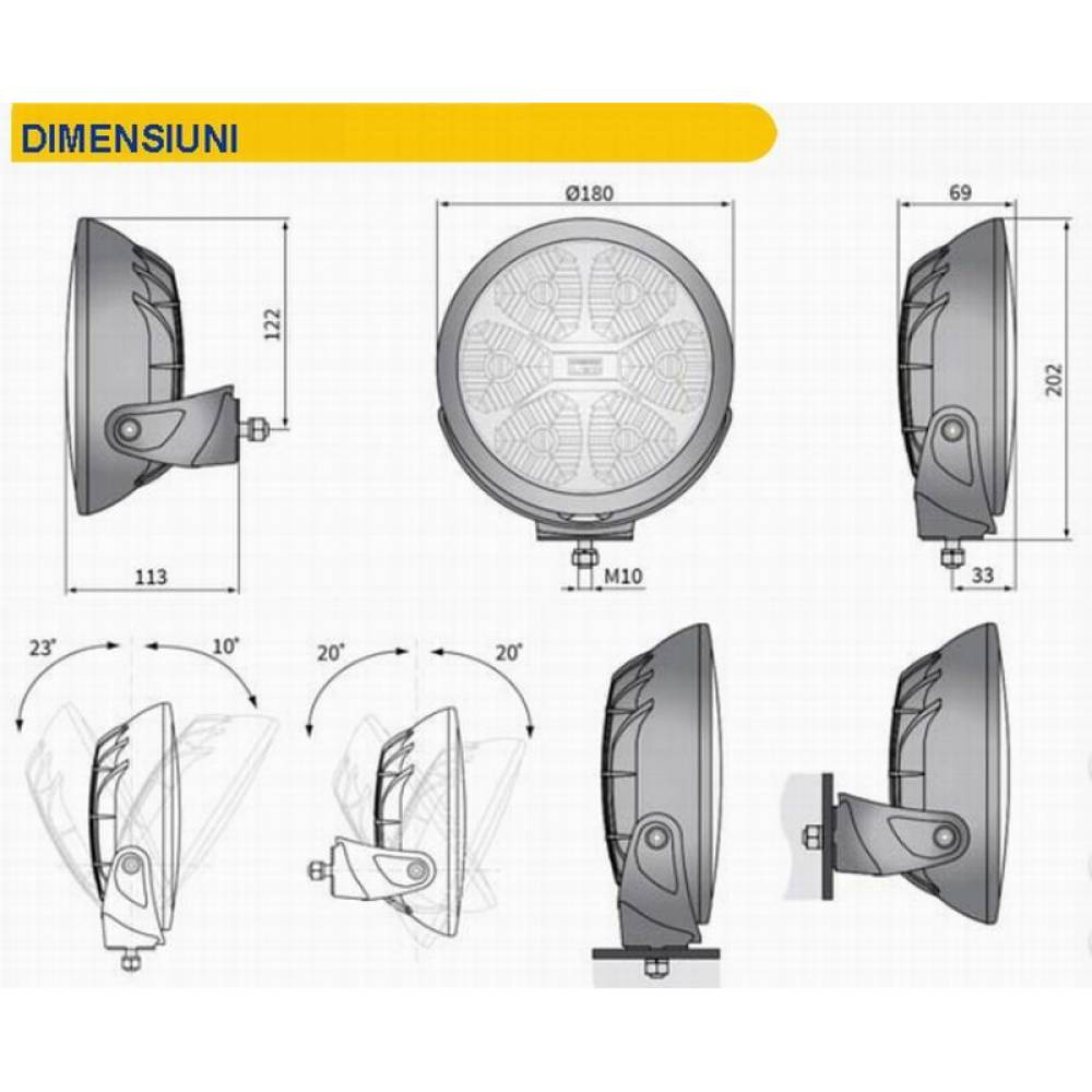 Proiector faza lunga fi180, cu LED, cu pozitie si aparatoare, sticla clara, LC25, Silver Edition, FERVOR 180 LUM2. 51200 Wesem