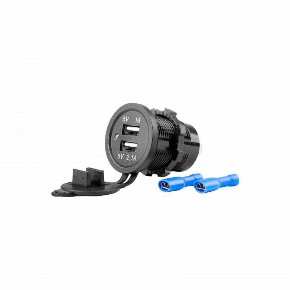 Priza cu 2 USB incarcare rapida, 12-24V, 2.1-1.0A, Led rosu, incastrabila, Mod03 02853 Amio.