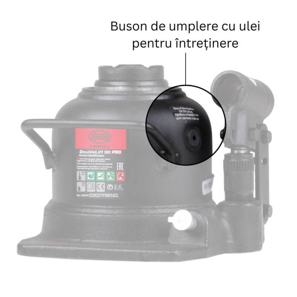 Cric hidraulic piston dublu 10T plat, DoubleLift 346.11 Heyner