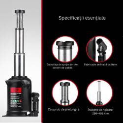Cric hidraulic 12T, cu piston dublu, inaltime de ridicare 23cm - 49cm, DoubleLift Pro Crom 346.12 Heyner