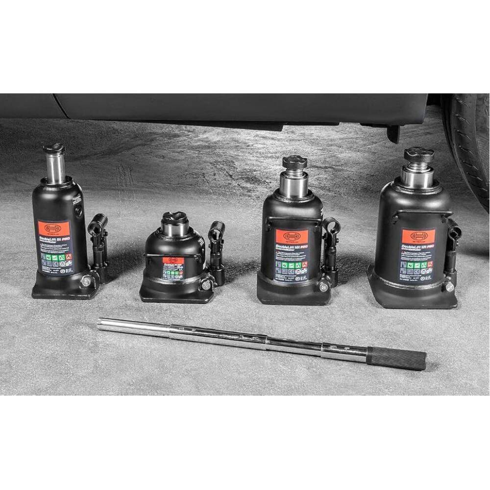 Cric hidraulic 12T, cu piston dublu, inaltime de ridicare 23cm - 49cm, DoubleLift Pro Crom 346.12 Heyner