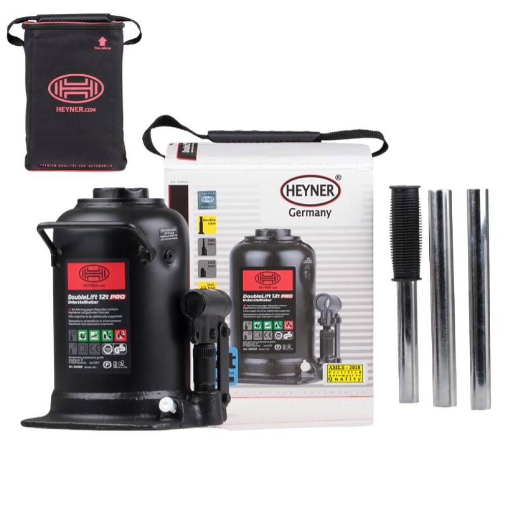 Cric hidraulic 12T, cu piston dublu, inaltime de ridicare 23cm - 49cm, DoubleLift Pro Crom 346.12 Heyner