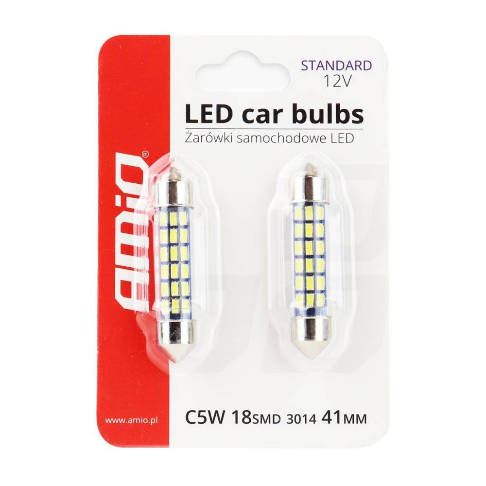 Set 2 becuri sofit 12V/C5W, 41mm, 18 LED-uri tip SMD 3014,  01092 Amio