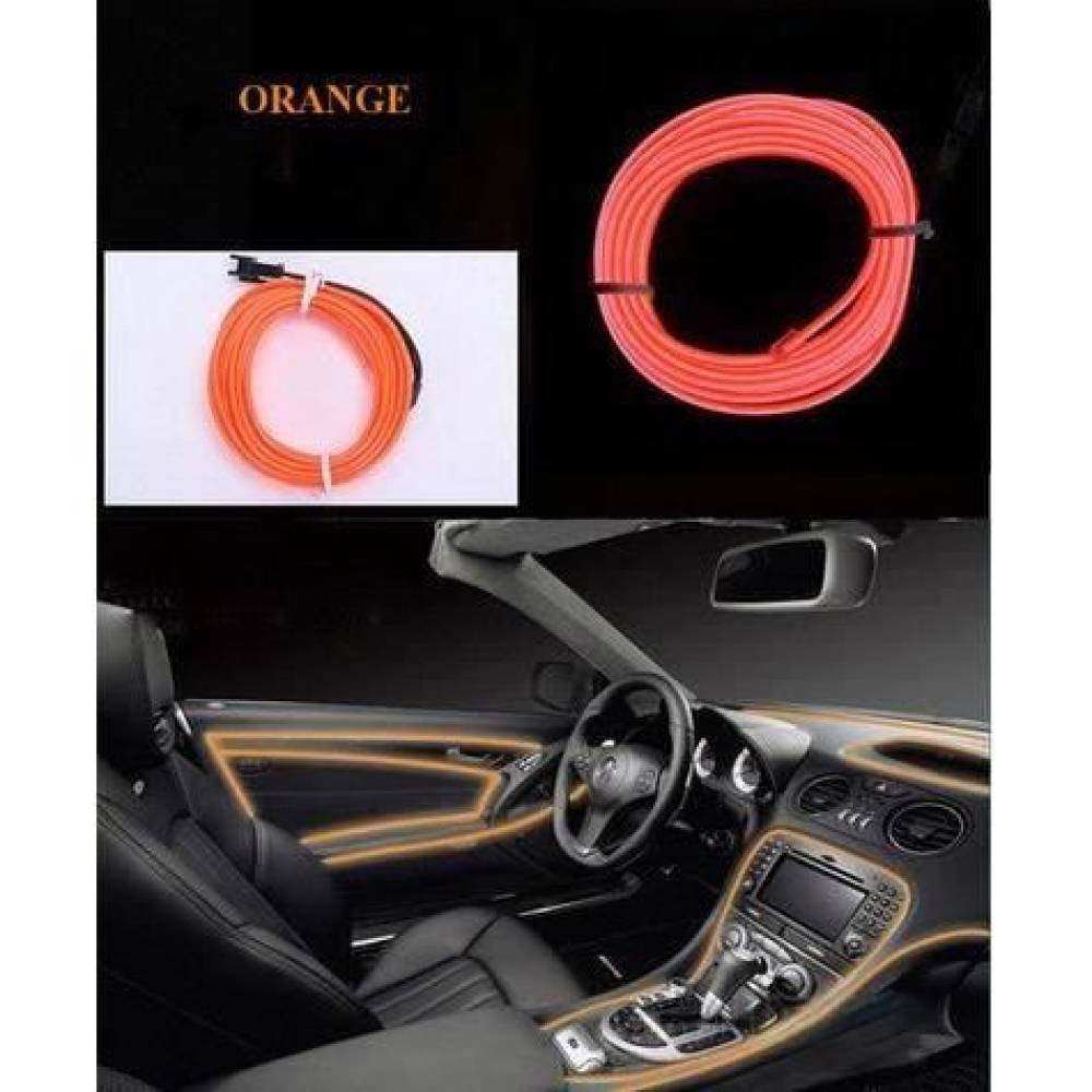 Fir neon cu LED-uri, 2m, 12V cu droser si stecher, portocaliu