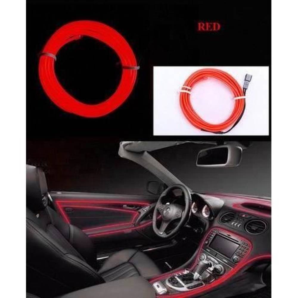 Fir neon cu LED-uri, 2m, 12V cu droser si stecher, rosu