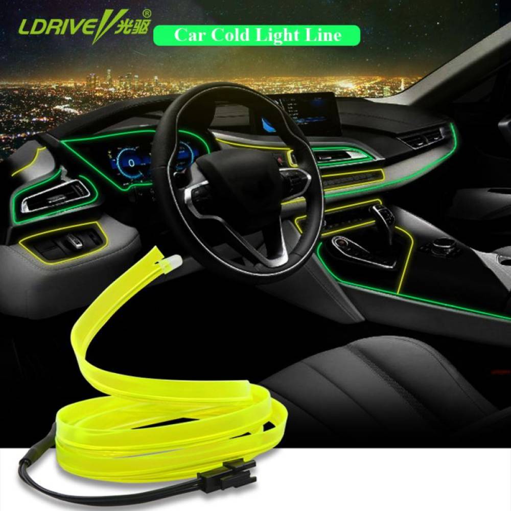 Fir neon cu LED-uri, 2m, 12V cu droser si stecher, galben
