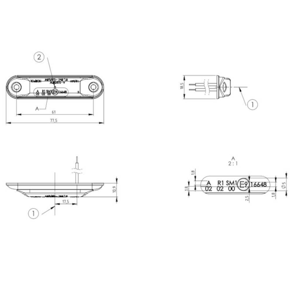 Lampa gabarit 78x22, LED, alba, slim 12-24V, LD2327 Horpol