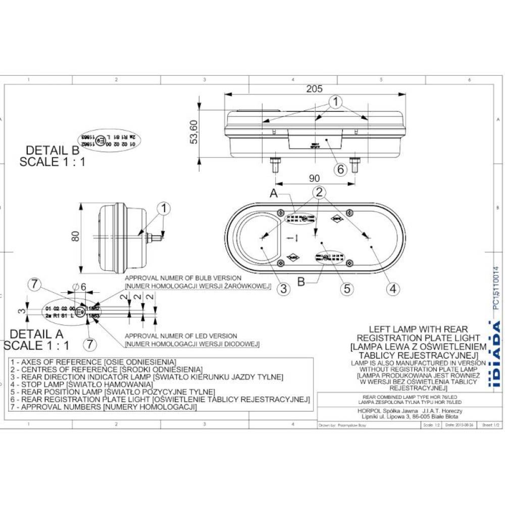Lampa spate 205x80, 3 functii, LED, JCB, dreapta, LZD2005 Horpol