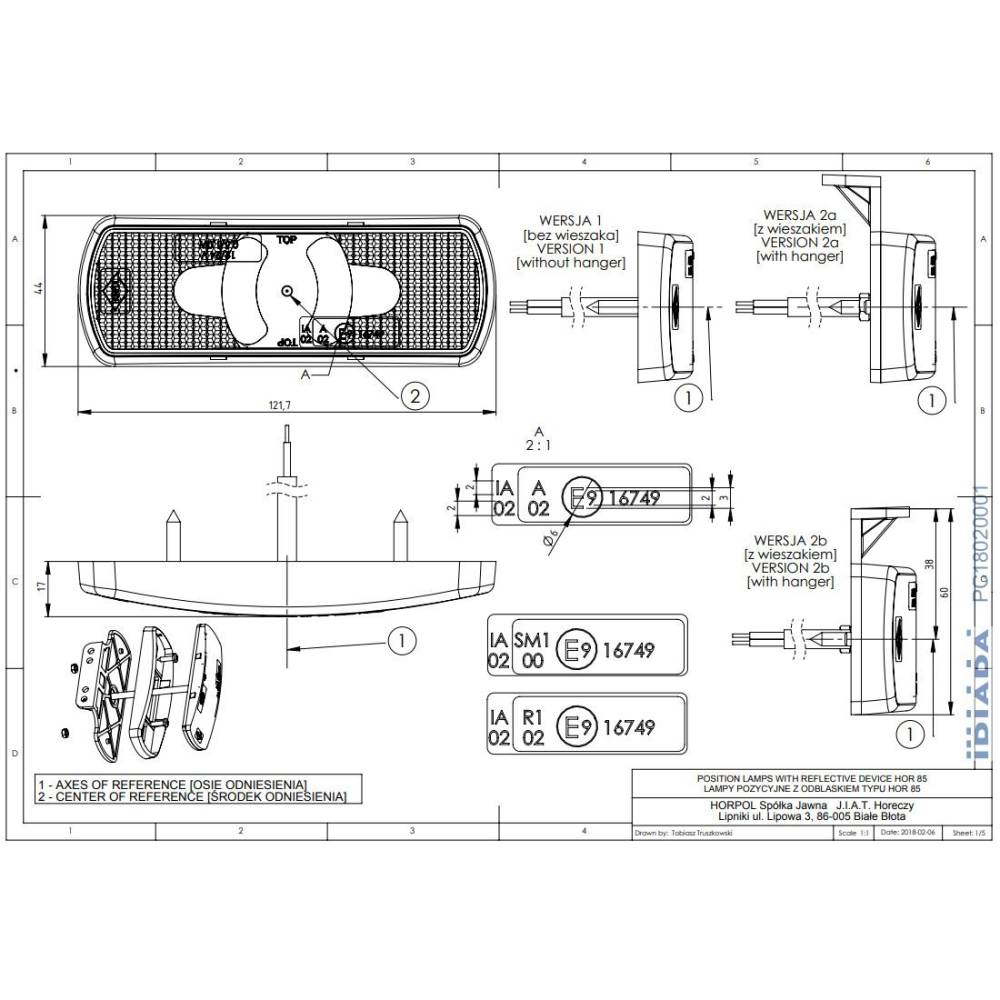 Lampa gabarit 122x44, LED, galbena, cu suport, LD2220 Horpol