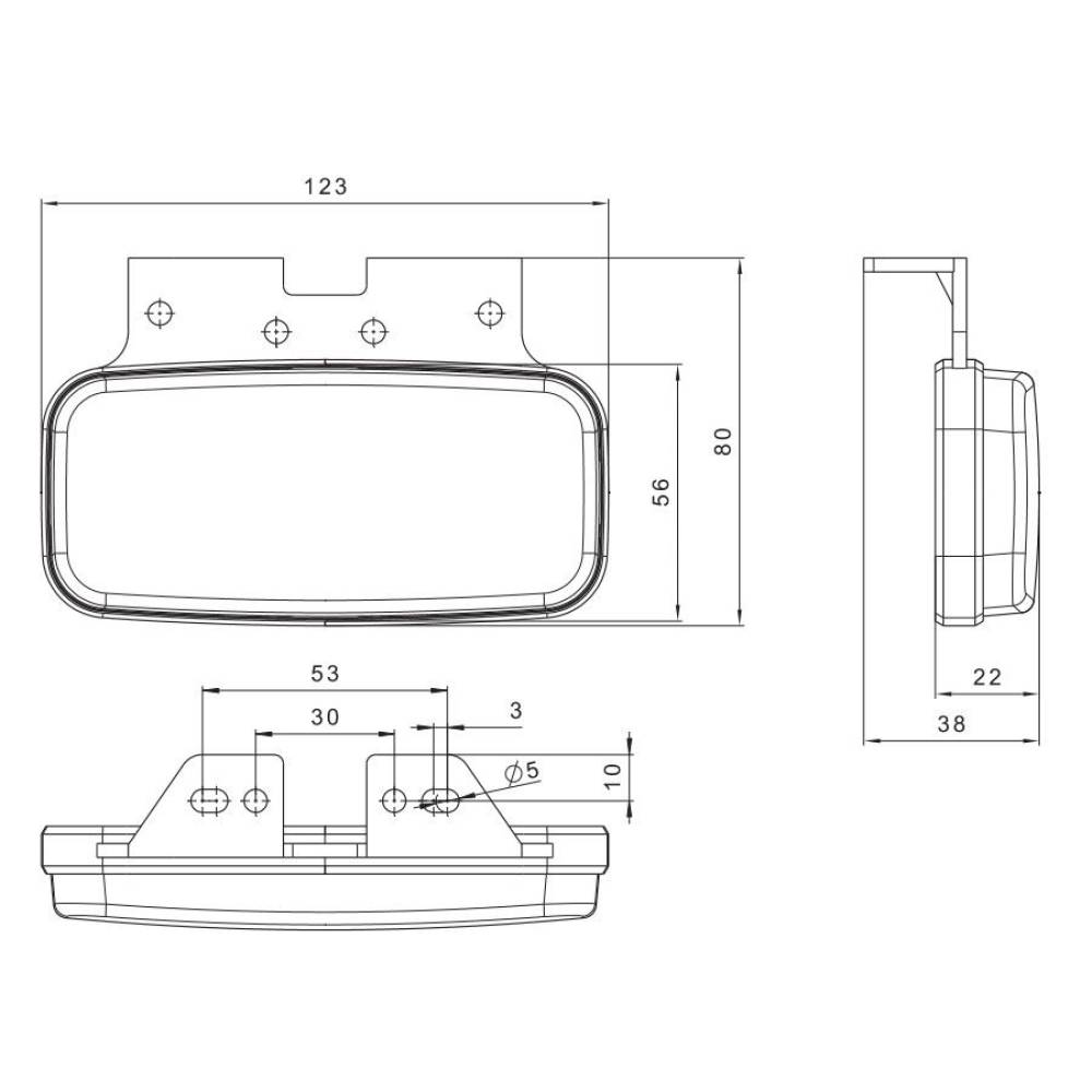 Lampa gabarit 125X60, LED, cu semnalizare si suport, galbena, FT-080+K Fristom