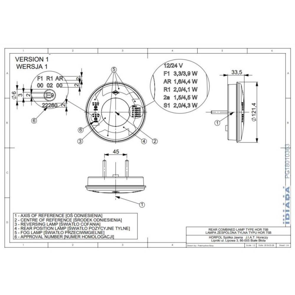 Lampa pozitie fi121, cu ceata si mers inapoi, LED Neon, Lucy LZD2424 Horpol