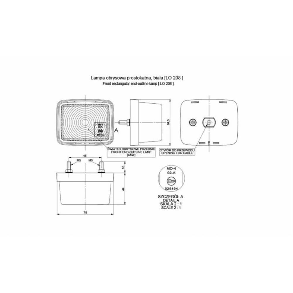 Lampa gabarit 78x65, bec, alba, pozitie fata cabina, 12-24V, LO208 Horpol Lampa gabarit 78x65, bec, alba, pozitie fata cabina, 12-24V, LO208 Horpol