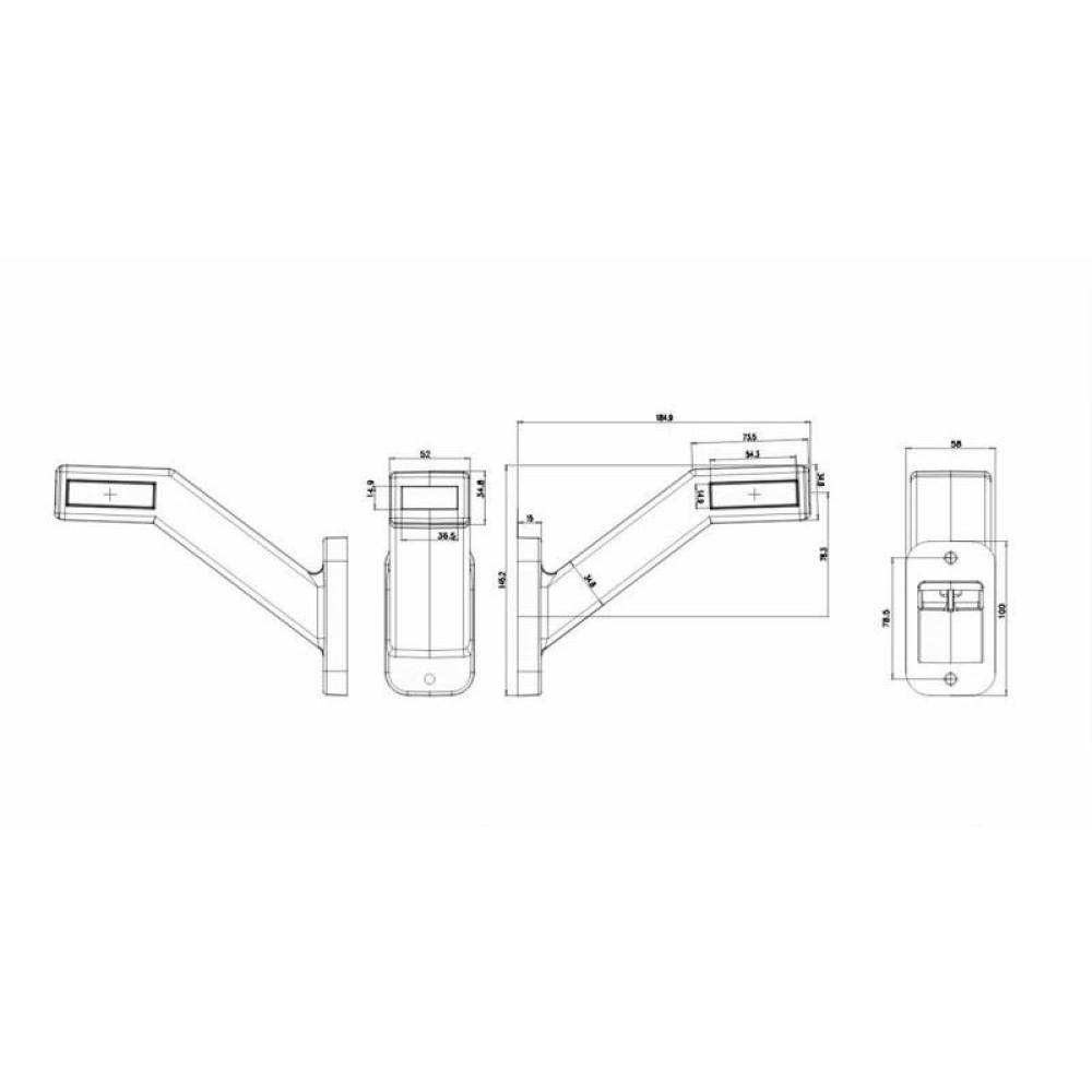 Lampa gabarit cu brat oblic 45°, 185mm, LED, 3 functii, stanga 12-24V, W168.4-1171L Was