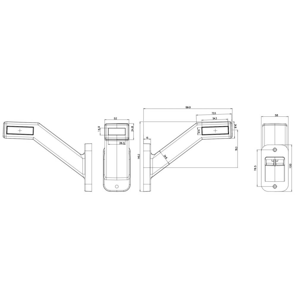 Lampa gabarit cu brat oblic 45°, 185mm, LED, 3 functii, stanga 12-24V, W168.1-1165L Was