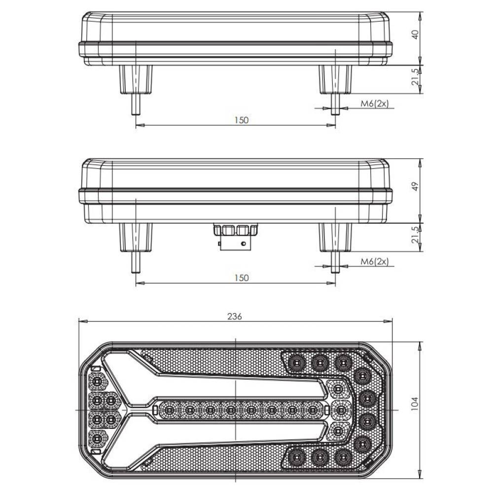 Lampa spate 236x104, 5 functii, pozitie, frana, semnalizare, ceata, catadioptru,  stg/dr W150 1147 L/P Was