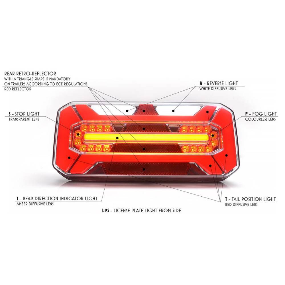 Lampa spate 305x132, 5 functii, cablu 2 m, LED, dreapta, W184 1268 P Was