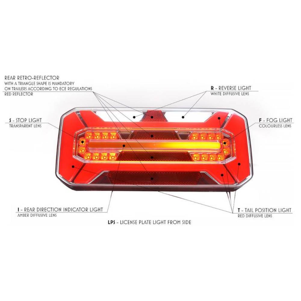 Lampa spate 305x132, 6 functii, semnalizare dinamica, stanga, X W184 1278 DD L Was