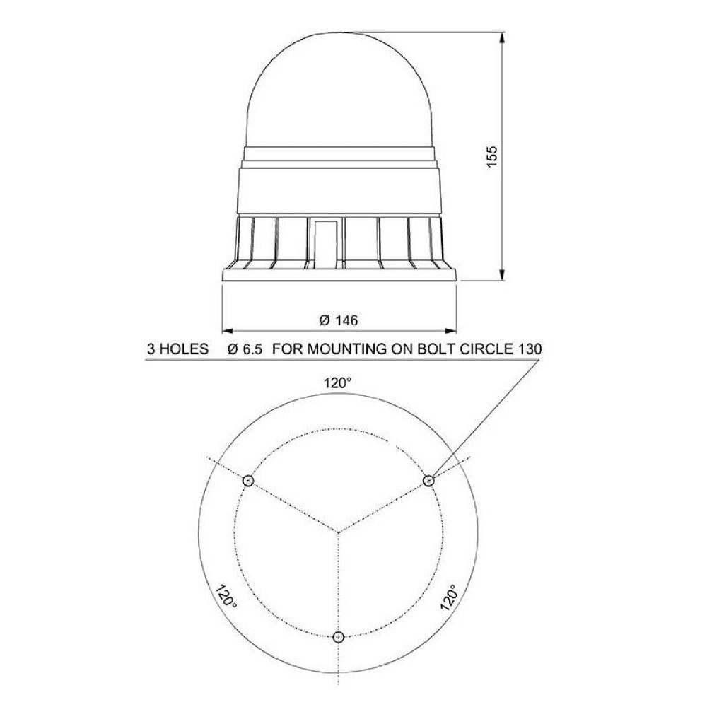 Girofar 12/24V, h155, 8 LED-uri, prindere in 3 suruburi, Vega 8093/a/P SACEX