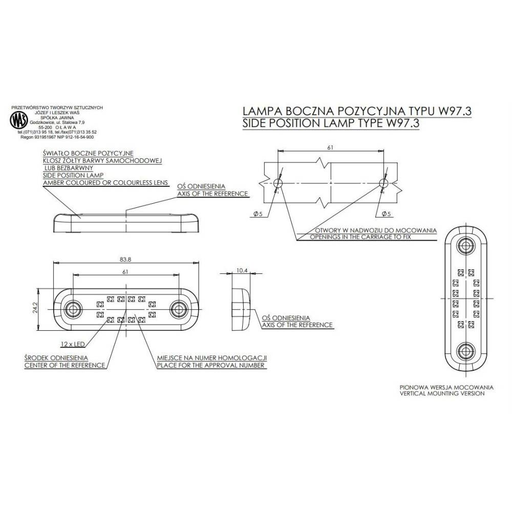 Lampa gabarit 84x24, LED, slim, alba, 12-24V, W97.3 710 Was