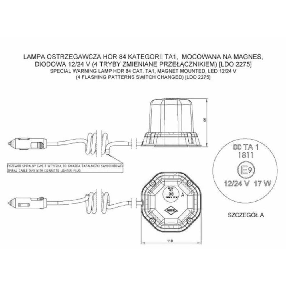 Girofar 12/24V, h94, 48 LED-uri, prindere cu magnet, LDO 2275 Horpol