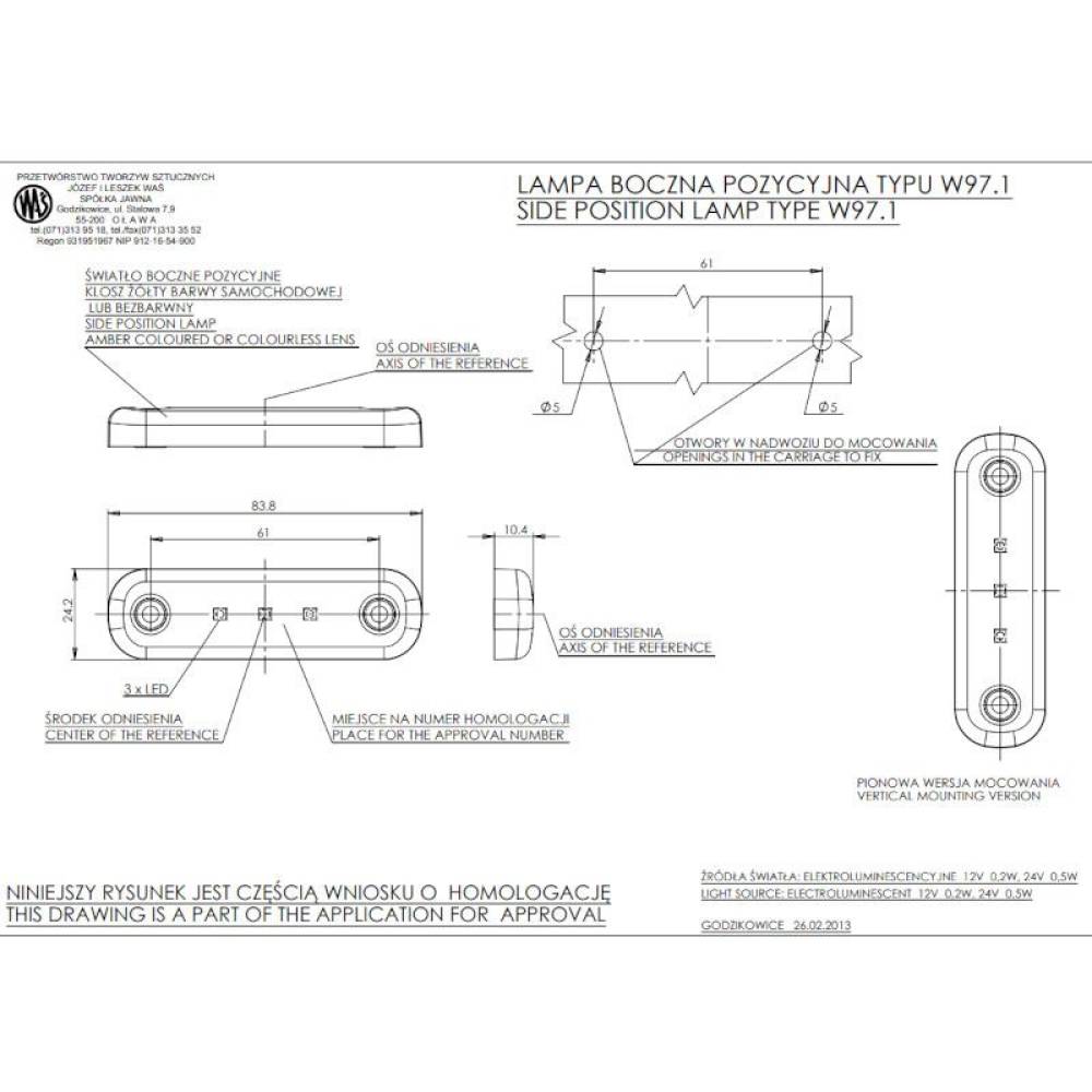 Lampa gabarit 84x24, LED, slim, galbena, W97.1 708 Was