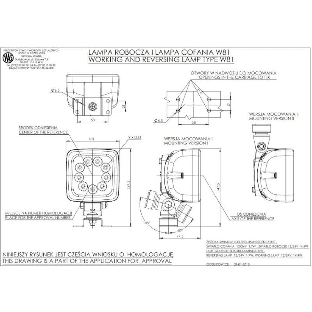 Proiector lucru 101x101, LED, 1980lm, cu magnet, W81 684.4 WAS Proiector lucru 101x101, LED, 1980lm, cu magnet, W81 684.4 WAS
