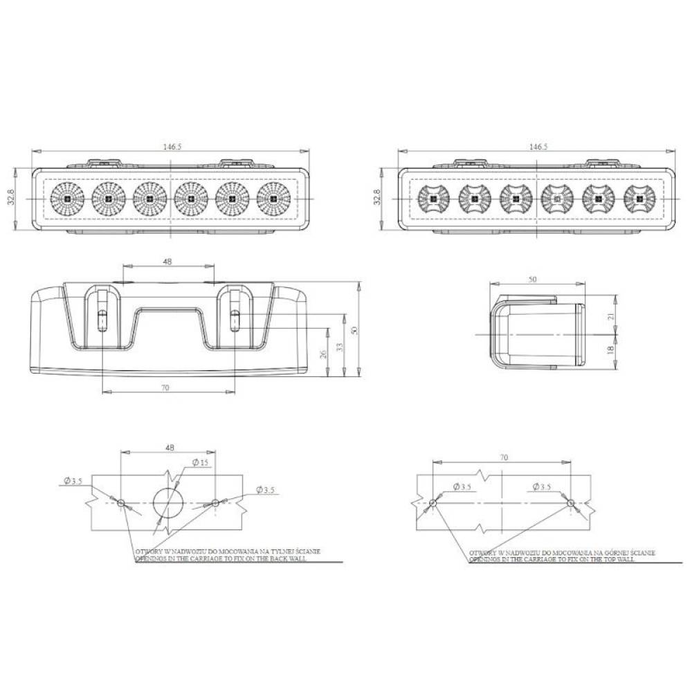 Proiector stroboscopic 12/24V, h32.8 x 146.5, 6 LED-uri, in grila, W117, 899.1  WAS