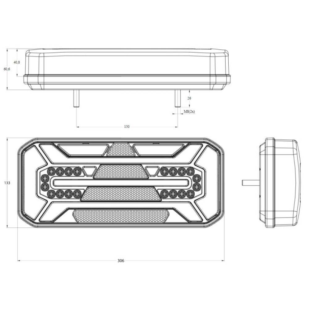 Lampa stop dreapta 305x132, 7 functii, cu gabarit lateral, W184 1269P Was Lampa stop dreapta 305x132, 7 functii, cu gabarit lateral, W184 1269P Was