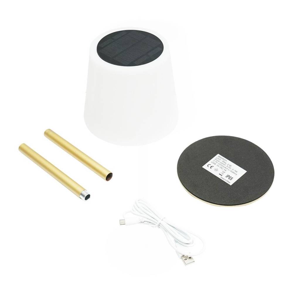 Veioza cu incarcare solara si USB, cu senzor lumina, intrerupator, baterie 3.7V, 1200Mah, aurie, Garden Of Eden 69931