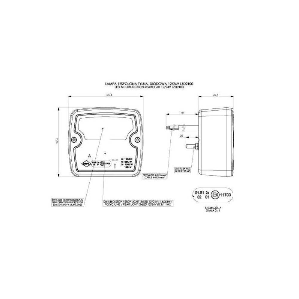 Kit lampi remorca (cu LED, Zpr2001), cu cablu 9m si magnet, ZPR2127 Horpol.