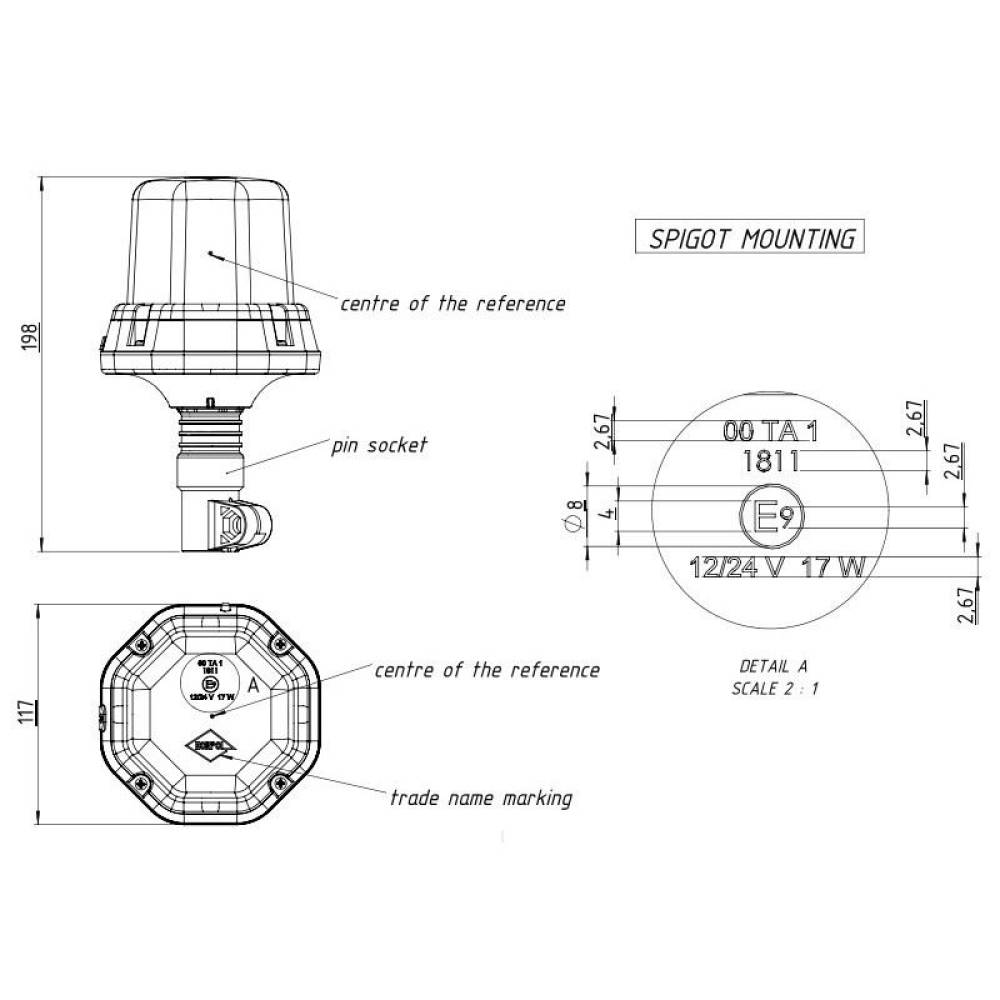 Girofar 12/24V, h196, 48 LED-uri, prindere cu tija flexi, 17W, LDO 2276 Horpol