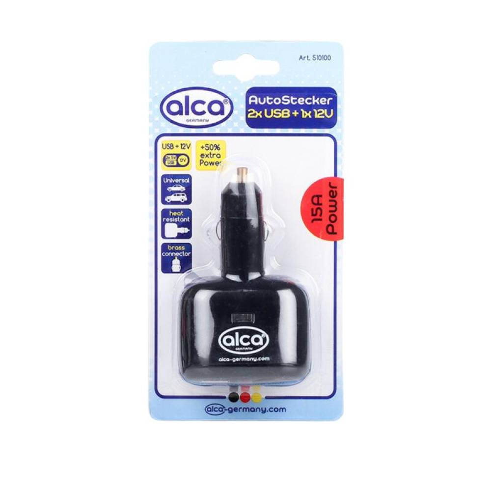 Stecher 1 priza 12V cu 2 USB, 1.0+2.1A, 510.10 Alca Stecher 1 priza 12V cu 2 USB, 1.0+2.1A, 510.10 Alca