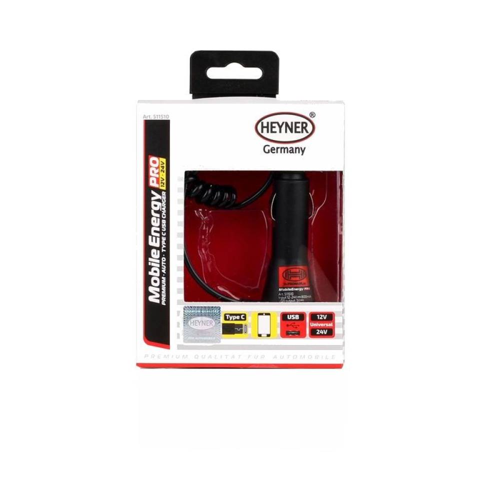 Incarcator auto cu cablu tip C si cu USB, 1.2m, 12/24V 511.51 Heyner
