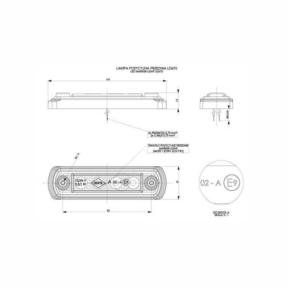 Lampa gabarit 110x31, LED, alba, MAN TGL,TGA, LD675 Horpol