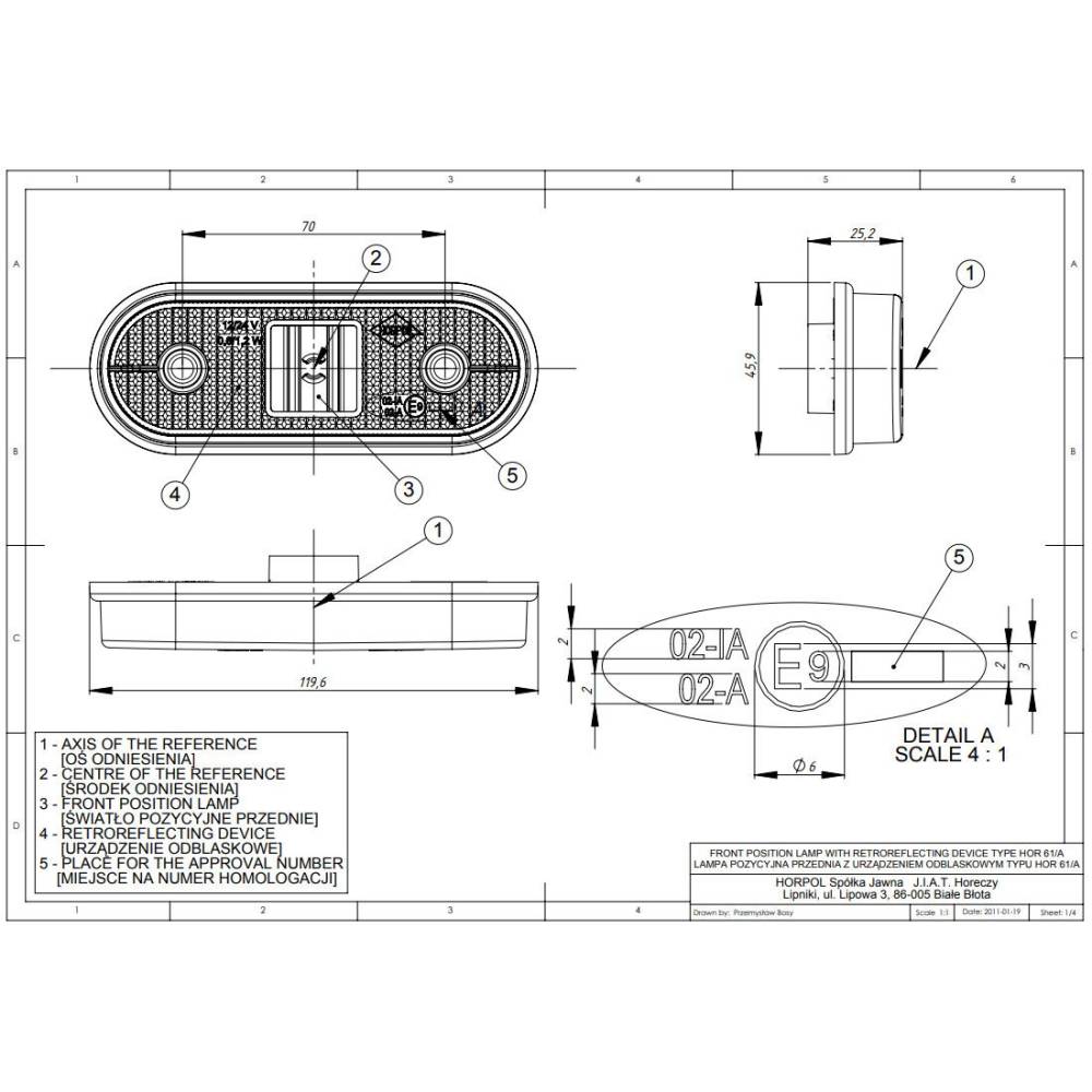 Lampa gabarit 120x46, LED, alba, LD632 Horpol