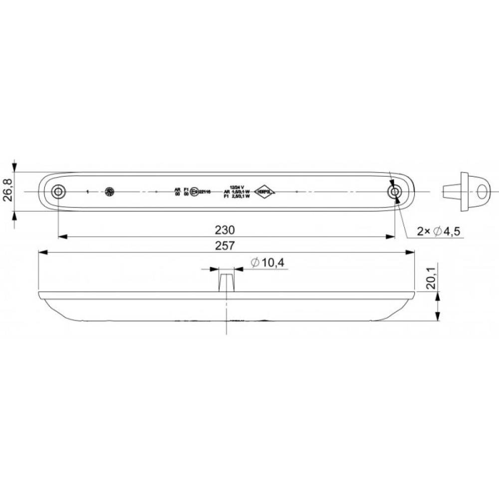 Lampa ceata cu mers inapoi, 257mm, 12 LED-uri, LZD 2252 Horpol