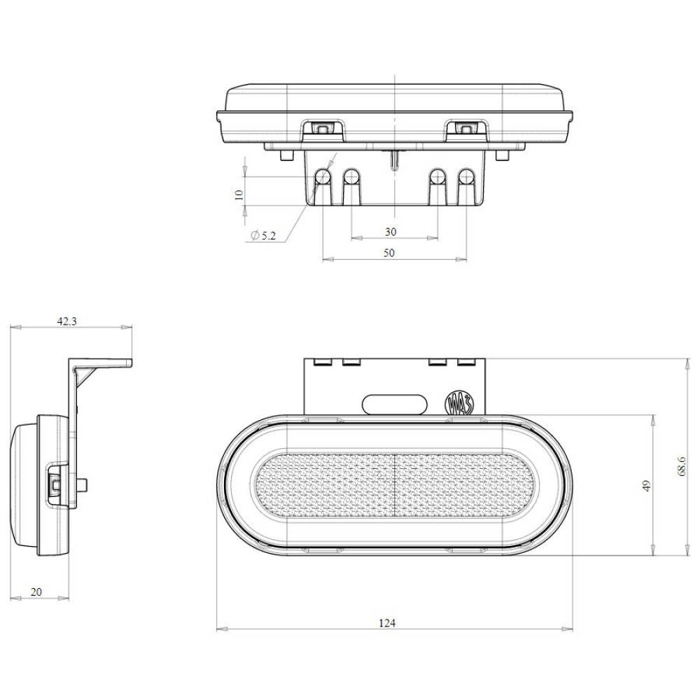 Lampa gabarit 124x49, LED, contur luminat, rosie, cu suport, 12-24V, W198 1400 Was Lampa gabarit 124x49, LED, contur luminat, rosie, cu suport, 12-24V, W198 1400 Was