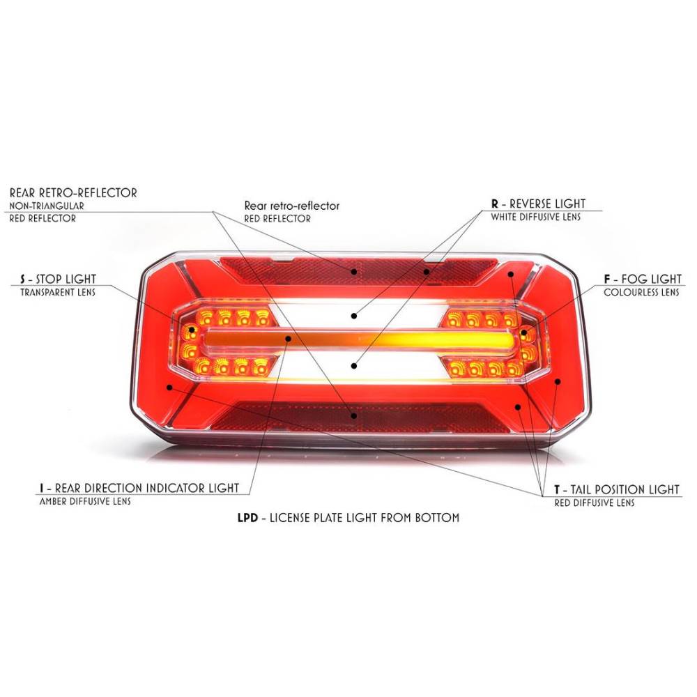 Lampa stop 305x132, 6 functii, semnalizare dinamica, W184 1298DD L/P Was