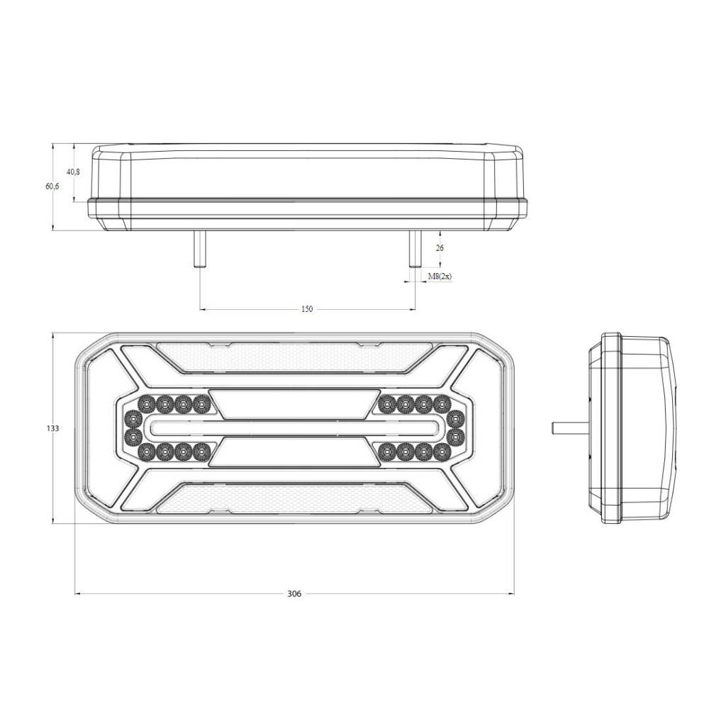 Lampa stop 305x132, 6 functii, semnalizare dinamica, W184 1298DD L/P Was