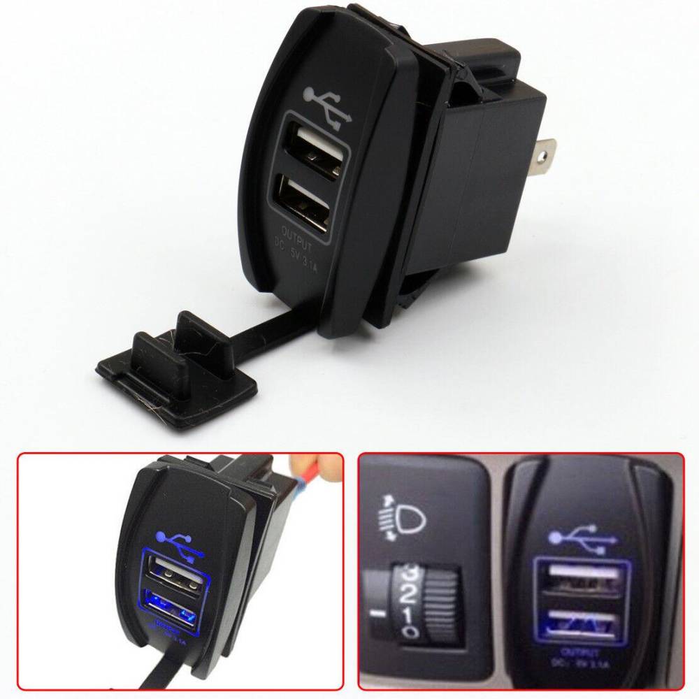 Priza cu 2 USB-uri 12/24V, 3.1A, lumina albastra, 42557 CarCo