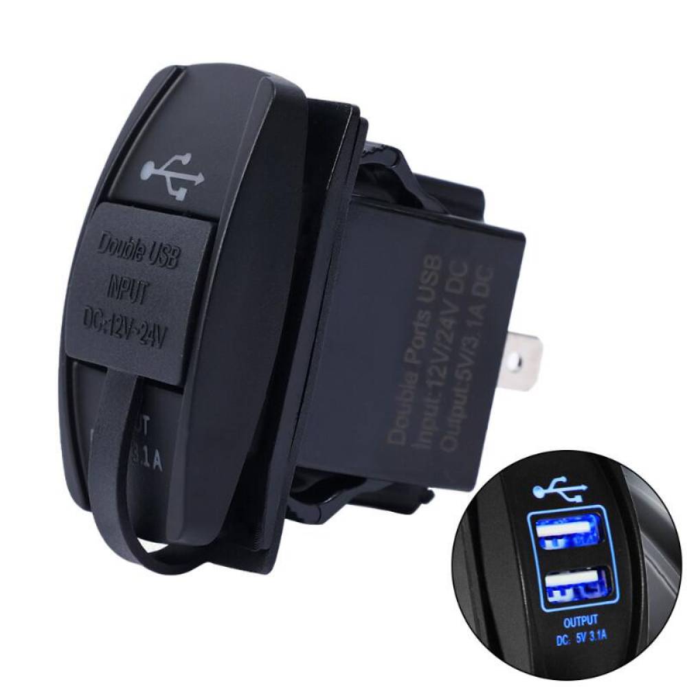Priza cu 2 USB-uri 12/24V, 3.1A, lumina albastra, 42557 CarCo