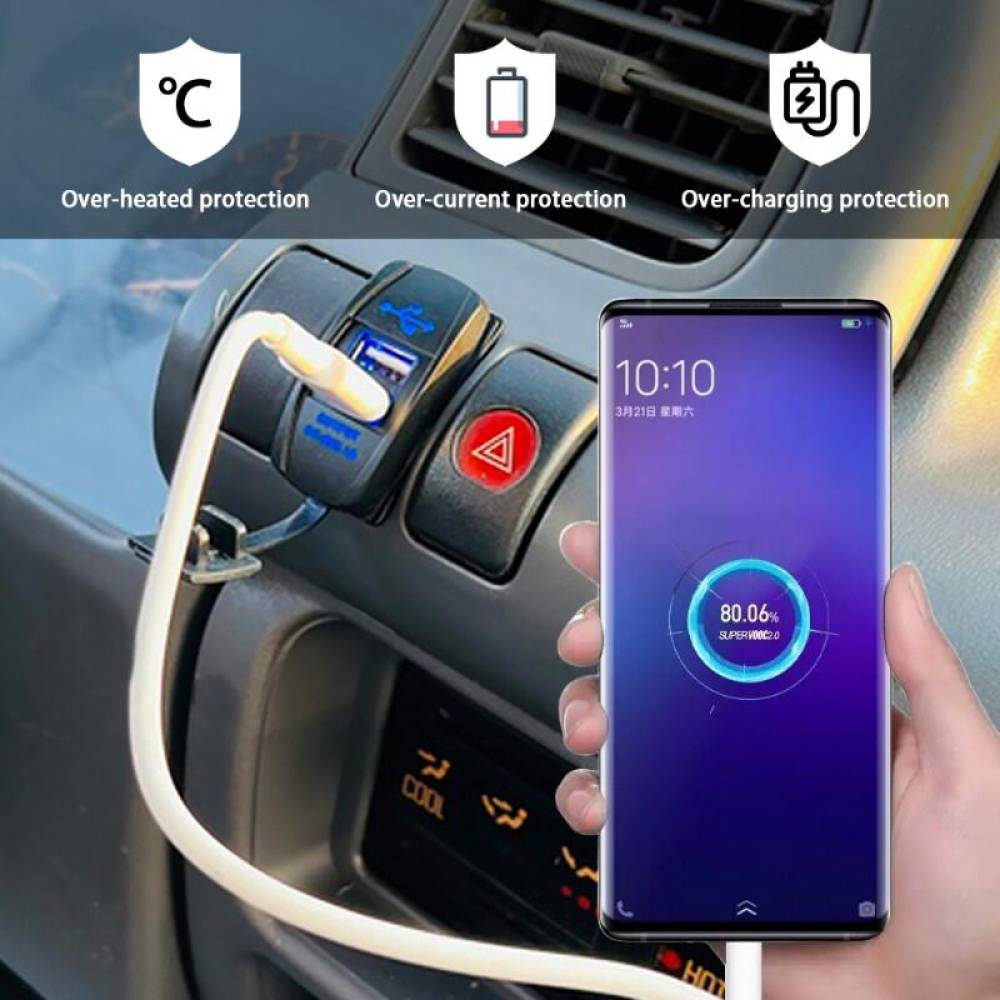 Priza cu 2 USB-uri 12/24V, 3.1A, lumina albastra, 42557 CarCo