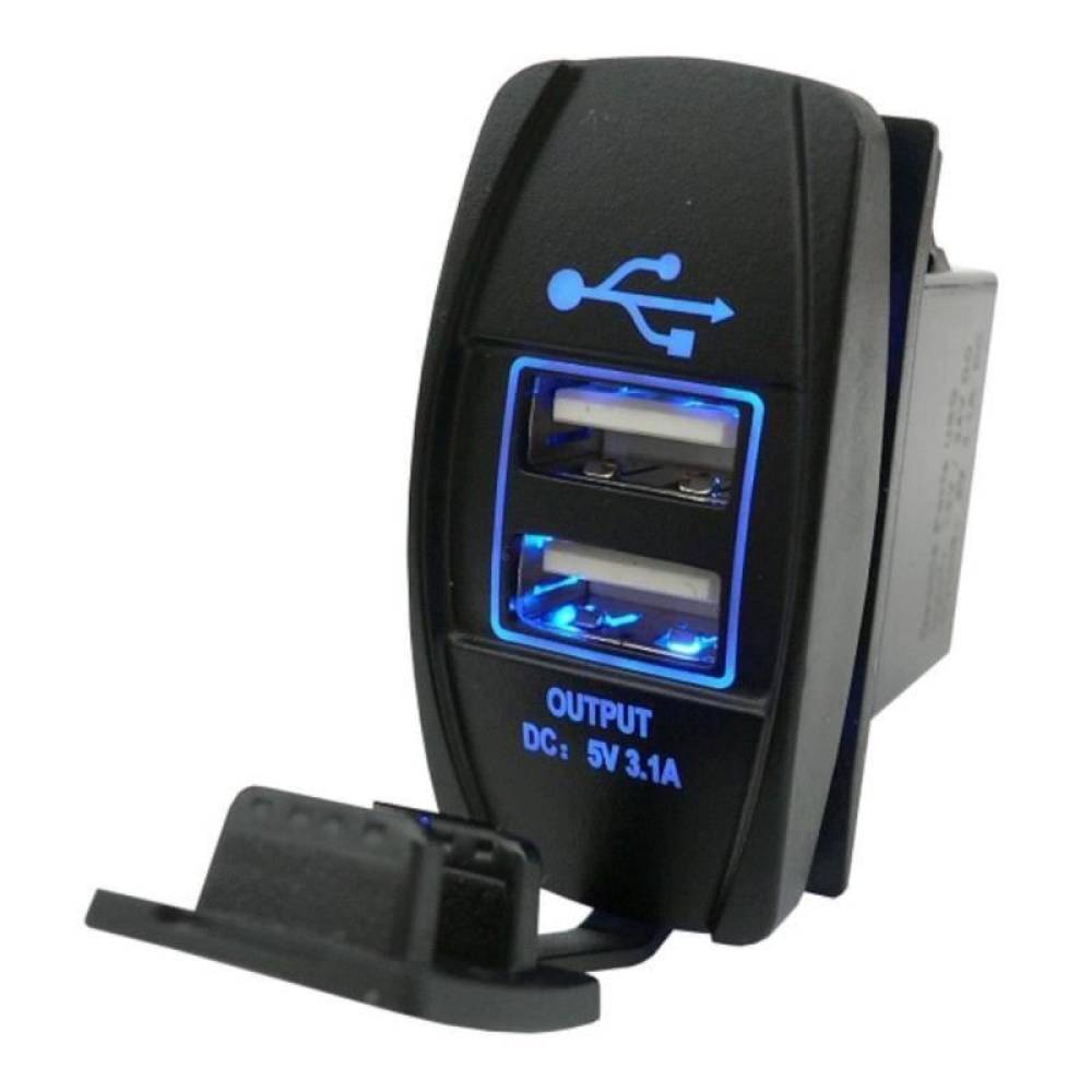 Priza cu 2 USB-uri 12/24V, 3.1A, lumina albastra, 42557 CarCo