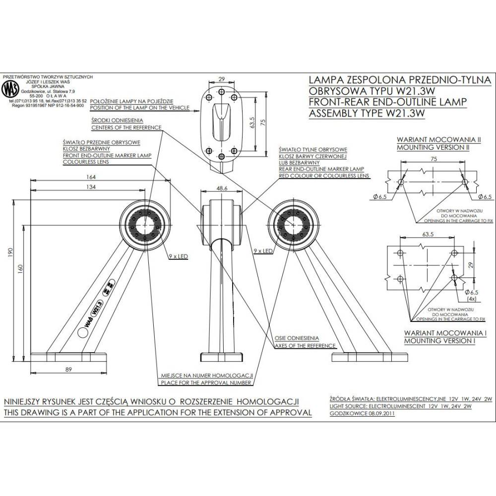 Lampa gabarit cu brat 187mm, oblic 45°, LED, AngelEye, stanga, W21.3W 497BCL Was