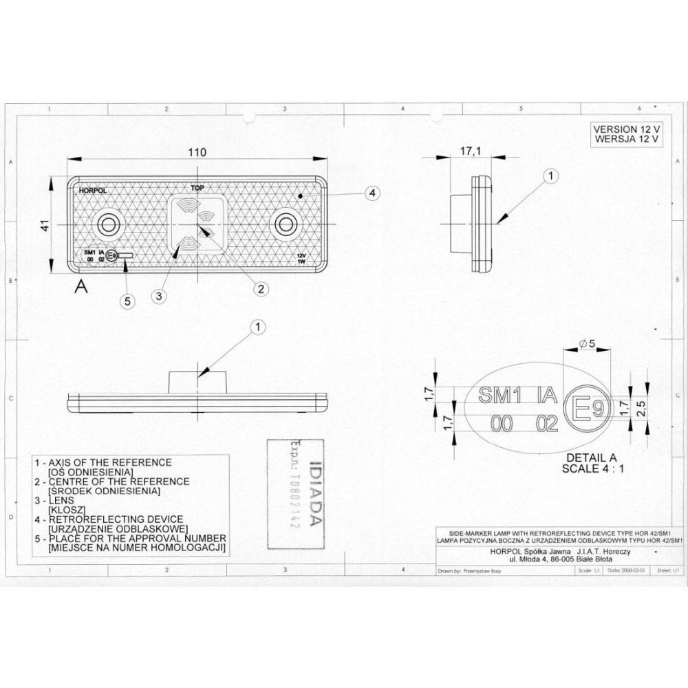 Lampa gabarit 110x41, LED, galbena, cu suport, LD 161/4 Horpol