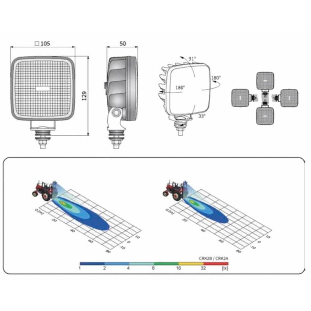 Proiector lucru 105x105, LED, 12-24V, 22W, 1600lm, 28gr, CRK2B.54200 Wesem