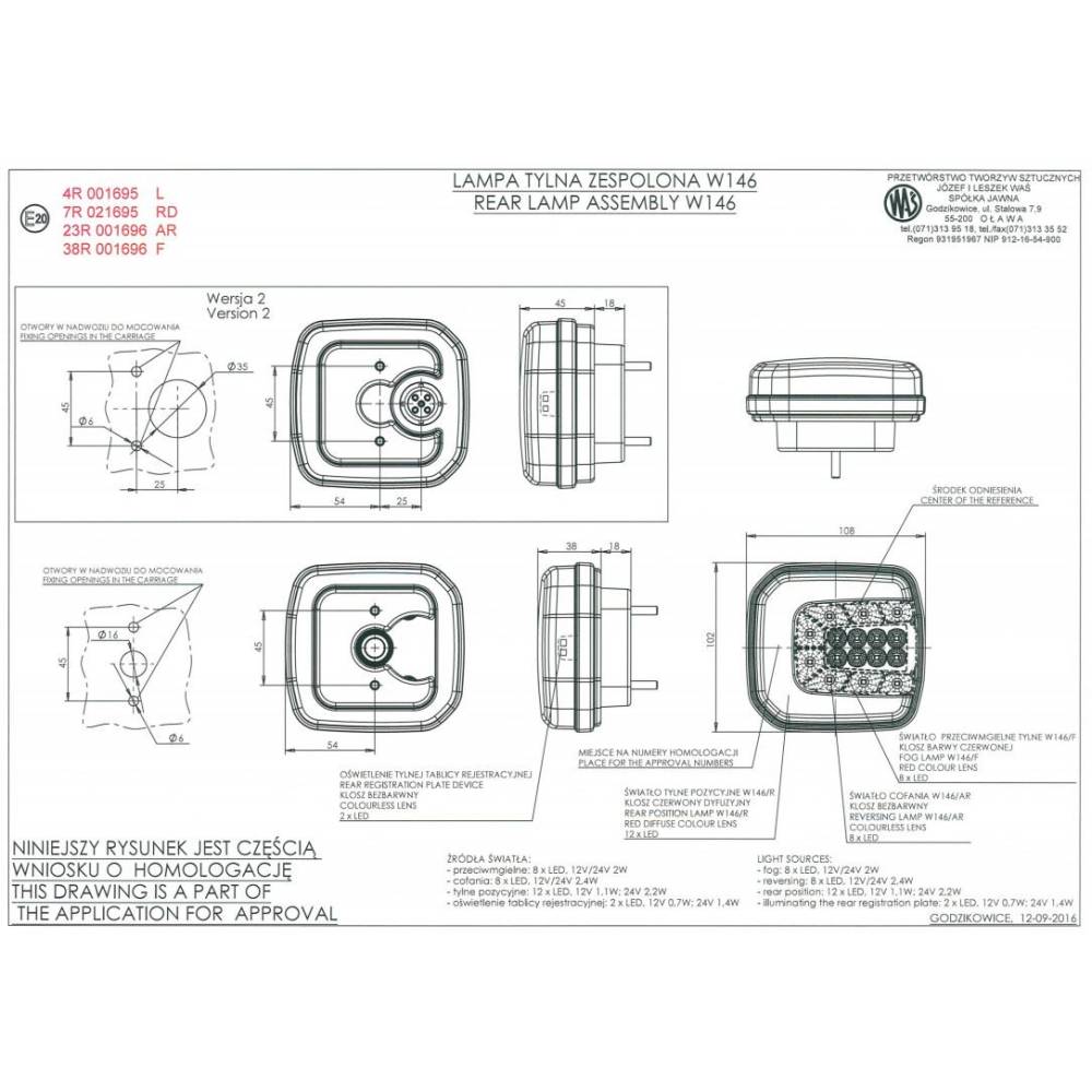 Lampa spate 108x102, 3 functii, LED, stanga/dreapta W146 1091 Was Lampa spate 108x102, 3 functii, LED, stanga/dreapta W146 1091 Was